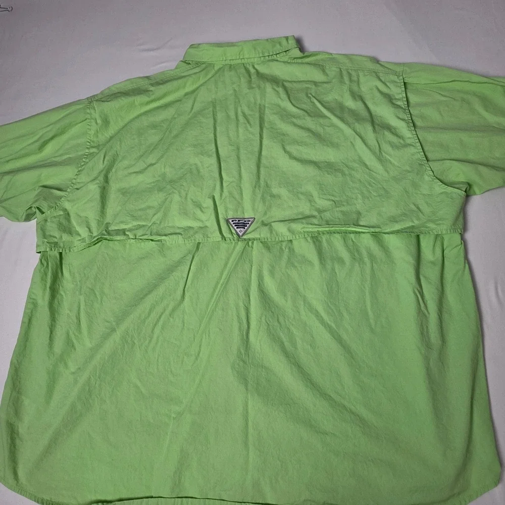 Columbia PFG Fishing Shirt Mens 2XL Lime Green Long Sleeve Button Up FS7120